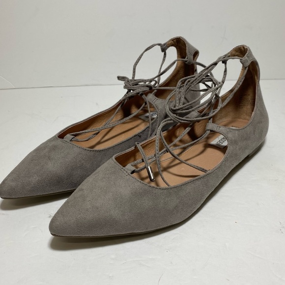 Steve Madden Women’s Lecrew Gray Flats Lace Up Size 9 - Picture 1 of 12